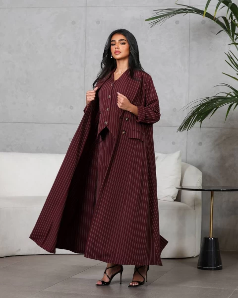 Abaya with Burgundy Stripe Inner Set IB259