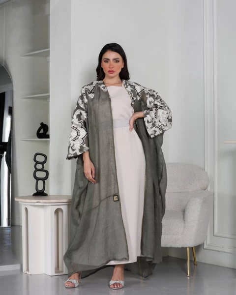 Linen Abaya Grey IB143 Gray