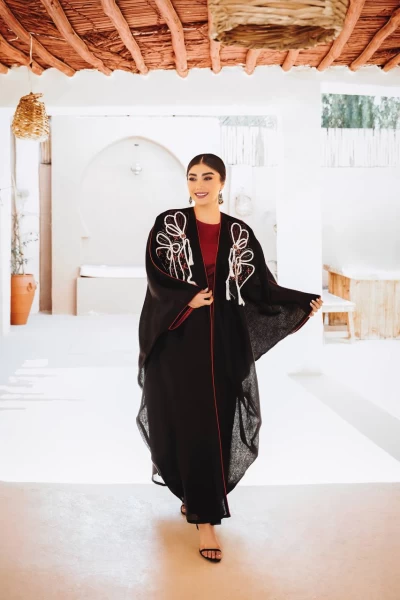 Abaya made of burlap, black with embroidery C:IB300