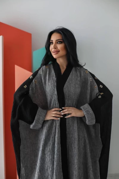 Abaya with linin raw material in black and grey colors IB204